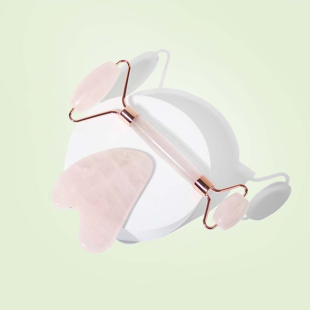 Rose Quartz Facial Roller and Gua Sha Set